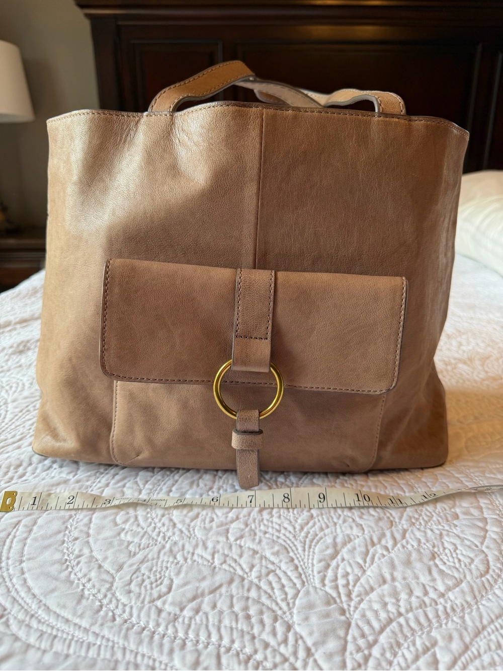 Frye Madison Harness Leather Tote DB0460 Stone Taupe $398 MSRP Large Bag
